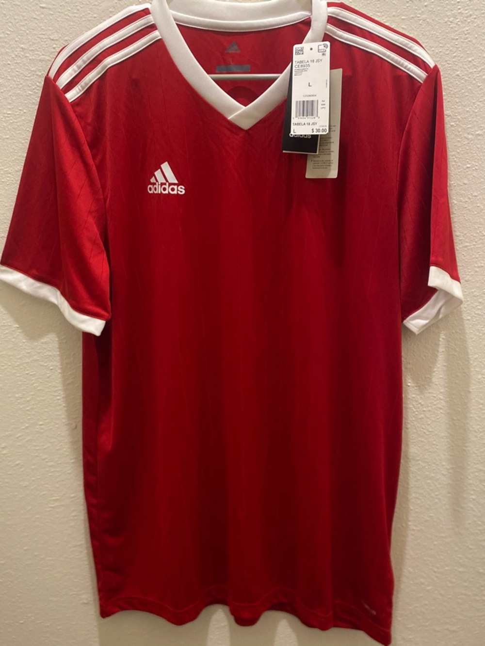 Adidas Tabela 18 Soccer Jersey NWT Men’s Large Red White V-Neck Climalite CE8935